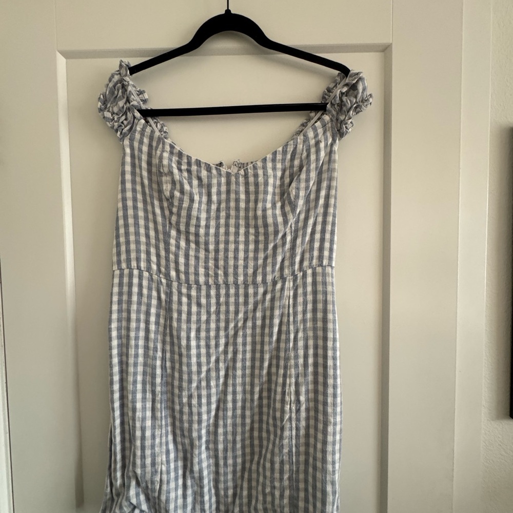 Blue Gingham Off-Shoulder Dress